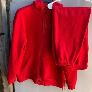 CSG Mens 2 Piece, Long Sleeve RED Pockets  Full Zip Hoodie +Pants.XL